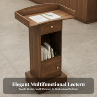 Modern Design Floor Standing Podium Stable Base Floor Lectern with Storage Shelves Spacious Top Reception Desk Lectern Sturdy Construction for Presenters, Restaurant Hosts, Conference Rooms, Lecture Halls, Auditoriums, Classrooms