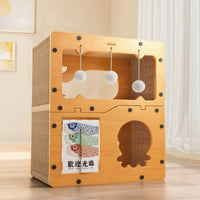 Cat Scratcher House Wooden Cat Structure with Sisal Ramp Interactive Animal Furniture for Cats, Kittens, Corner, Living Room
