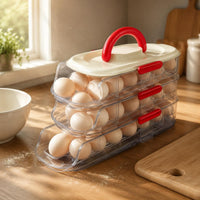 Rotating Egg Holder Organizer Multi Layer Stackable Egg Tray Handle Design Household Storage