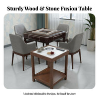 Marble Pattern Top Beverage Stand with Container Insert Sturdy Construction Tea Table Two-Tier Design Small Furniture for Mahjong Players, Homeowners, Game Room, Lounge