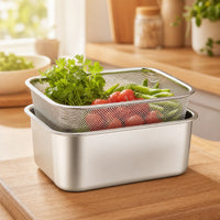 2 Pieces Food Storage Container with Drain Basket Brushed Stainless Steel Container with Colander Rust-Resistant