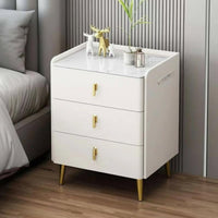 Solid Wood Frame 3-Drawer Nightstand Sintered Stone Surface 3Drawer Cabinet Noiseless Soft-Close Rails Bedside Table Scratch Resistant for Apartment Dwellers, Homeowners, Guest Room, Small Space, Hallway, Office