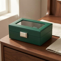 3 Compartments Watch Organizer Box Transparent Window Watch Storage Box Velvet-Lined Metal Clasp