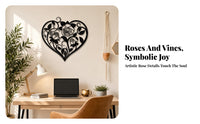Black Floral Heart Wall Decor Matte Finish for Hotel, Garden, Office