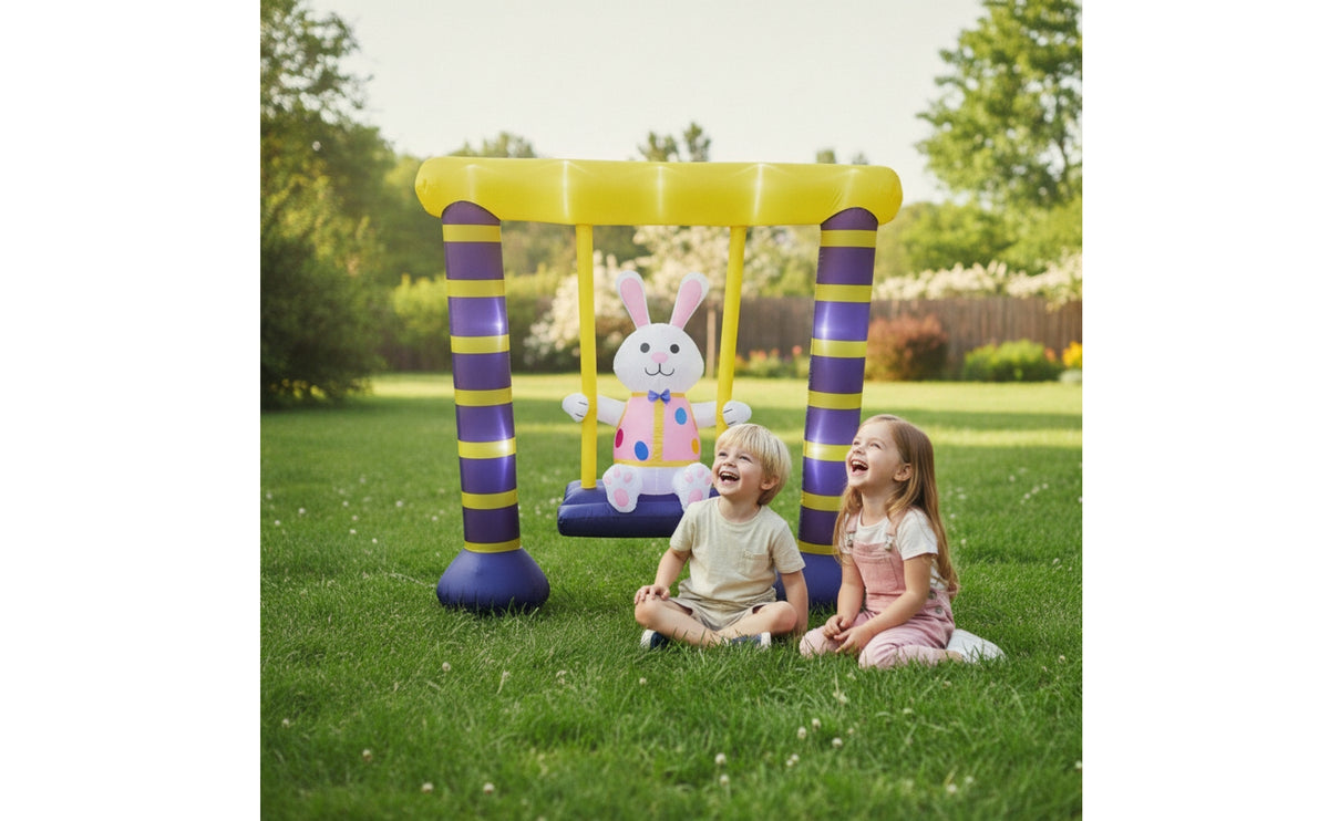 Inflatable Hare on Swing Easter Inflatable with Swing Frame Outdoor Patio Decoration for Yard, Lawn, Garden