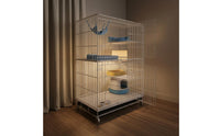 Caster Wheels Feline Enclosure with Hanging Bed and Ladders Reinforced Rods Four-Level Feline Enclosure No Installation Catio Kennel for Indoor