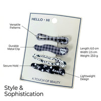 Retro Style Hair Clips for Girls, Checkered and Metal Alligator for Bangs and Side Styling, 6cm Duck Bill