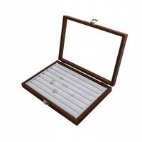Wood Grain Finish Jewelry Display Tray Clear Top Necklace Display Tray Slim Storage Box Household Organization Space-Saving for Retail Counter, Boutique
