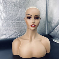 Mannequin Head with Shoulders Pierced Ears Hairpiece Display Head Mountable Base Realistic Display Bust for Retail Store