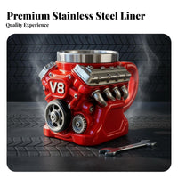 V8 Engine Mug Unique Gift V8 Powerplant Coffee Mug Stainless Steel Liner 3D Mechanical Coffee Cup for Mechanics, Fathers, Garage, Desk Decoration