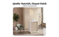 Small Reception Desk Minimalist Front Desk Modern Cashier Stand Sturdy Particleboard Structure with Ample Storage Suitable for Shop Salon Lobby Office