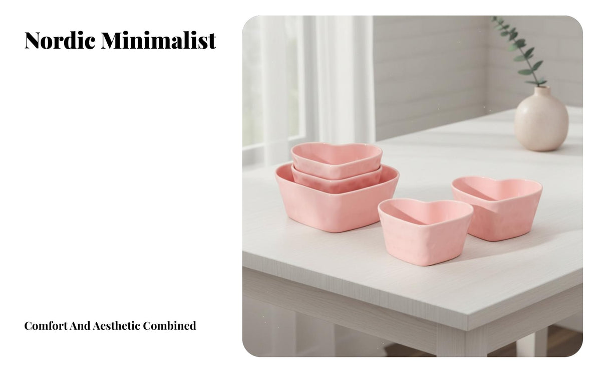 Nordic Ceramic Bowl and Plate Set, Creative Heart-Shaped Tableware, Gift Box, Home Dining, Adult Use