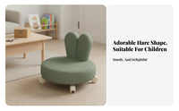 360° Swivel Wheels Bunny Ear Floor Chair Ergonomic Design Low Stool High-Density Foam Cushion children's Furniture Soft Fleece Texture for Toddlers, Adults, Parents, Living Room, Playroom, Bedroom, Entryway