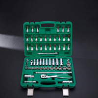 61 Pieces Socket Tool Kit with Carrying Case Automotive Drive Socket Set with Ratchet Professional Mechanics Tool Set for Garage, Roadside Maintenance