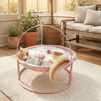 Cat Hammock Rocking Bed, Freestanding Wood Frame Lounger, Machine Washable Indoor Pet Furniture Suitable for Cats, Soft Resting Place