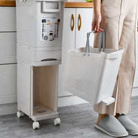 Japanese-style Kitchen Trash Can with Lid, Dual-layer Wet/Dry Separation, Large Capacity, Press-open, 12L+
