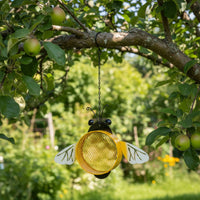 Bee Shaped Bird Feeder Attracts Various Birds Hanging Metal Bee Feeder Weather Resistant Wrought Iron Holder for Gardeners, Yard, Patio, Balcony