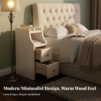 Sturdy Construction Narrow Bedside Table Easy to Clean Slim Space Storage Cabinet Rounded Corners Slim Bedside Cabinet with Drawers No Assembly Required for Apartment Dwellers, Homeowners, Students, Dorm Room, Corner