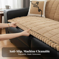 Thick Material Fluffy Single-Piece Sofa Mat Non-Slip Backing Seat Cushion Machine Washable Couch Protector Skin-Friendly for Homeowners, Families, Pet Owners, Winter, Living Room, Bay Window, Office