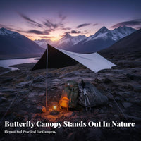 Protection Hexagonal Camping Tarp Rainproof Butterfly Canopy Tent Portable Waterproof Camping Shelter Black Vinyl Coated for Campers, Families, Picnic, Beach, Travel, Park
