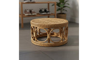Round Rattan Stool Multi-Functional Wicker Footstool Bohemian Style Small Woven Ottoman for Children, Entryway, Living Room, Balcony