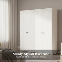 Printed Steel Wardrobe Humidity-Resistant-Resistant Metal Clothes Armoire Large Capacity Steel Clothing Cabinet for Renters, Adults, Dormitory