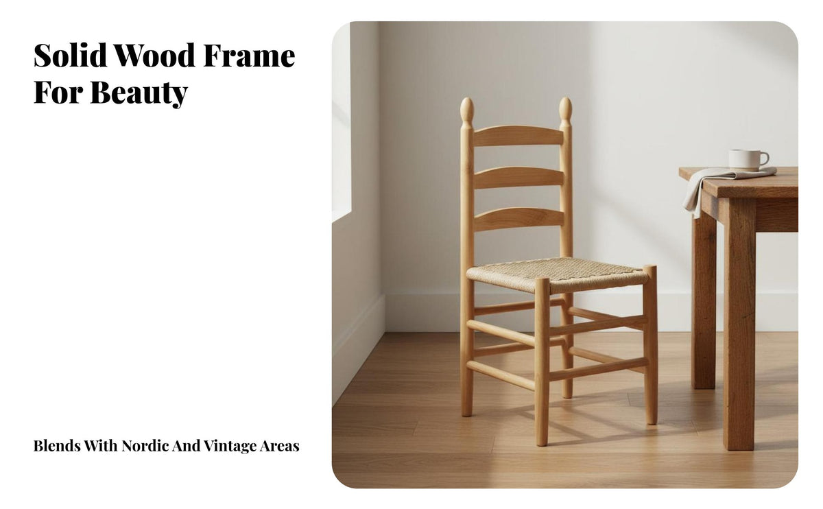 Modern Minimalist Design Woven Seat Dining Chair Ergonomic Backrest Solid Wood Dining Chair Sturdy and Long-Lasting Anti-Slip Leg Pads for Interior Decorators, Homeowners, Restaurant Owners, Cafe, Living Room, Home