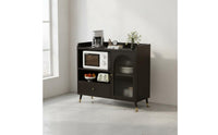 Multifunctional Modern Sideboard Cabinet Scratch Resistant Kitchen Buffet with Storage Fluted Glass Doors Coffee Bar Cabinet Sintered Stone Top for Dining Room