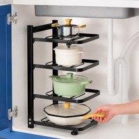 Freestanding Pan Organiser, Pots and Pans Organiser for Kitchen Cupboard, Adjustable Carbon Steel Pot Lid Holder, 23cm H x 25cm D