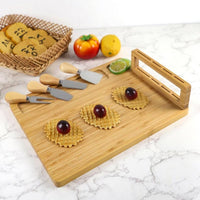 6 Pieces Bamboo Cheese Board and Knife Set Easy to Clean Stain Resistant Meat and Cheese Board Platter with Cutlery