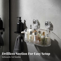 Suction Holder Hanging Container Non-Permanent Installation Shower Shelf Waterproof Bathroom Storage Basket for Home Dwellers, Students, Washroom
