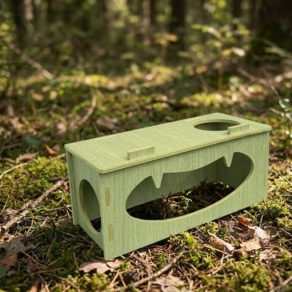 Wooden Hamster House and Tunnel, Poplar Wood Compressed Board Burrow, Single Chamber DIY Habitat for Syrian or Dwarf Pet, No Ramp or Ladder
