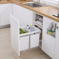 Trash Bin, Sorting, Drawer Type, Set of 2 x10L, Under Sink Storage, With Slide Rails, Plastic, White