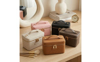 Zip-Around Structured Makeup Case Compact Makeup Bag with Handle Wipe-Clean Organizer Stylish for Dressing Table