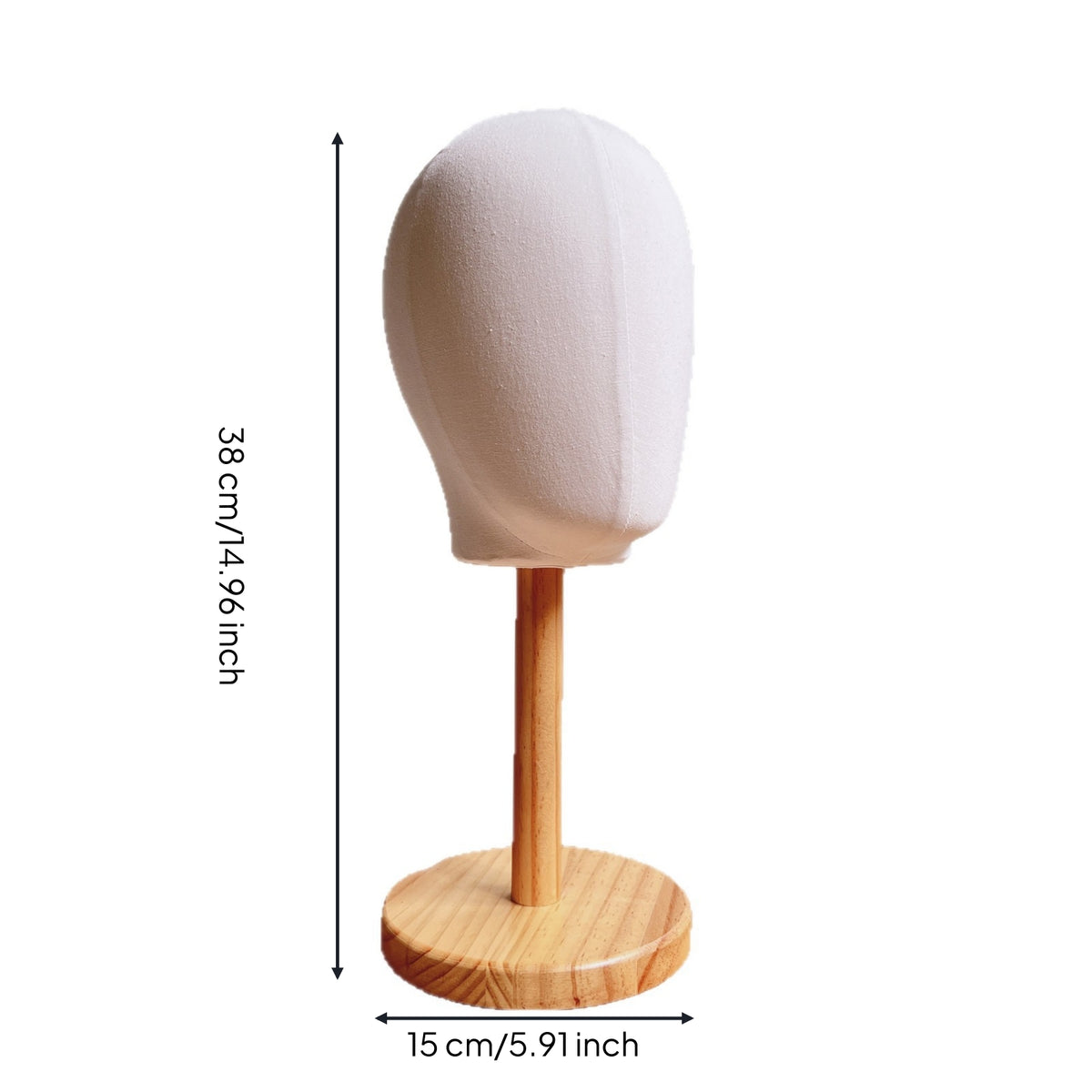 Hat Display Model Head with Wood Stand Cloth-Covered Hat Display Stand with Wooden Base Detachable Mannequin Head for Boutiques, Milliners