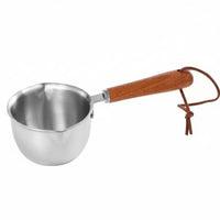 Wooden Handle Hot Oil Pouring Pot Multi-Purpose Small Oil Heating Pot Stainless Steel Mini Saucepan for Home Cooks, Kitchen