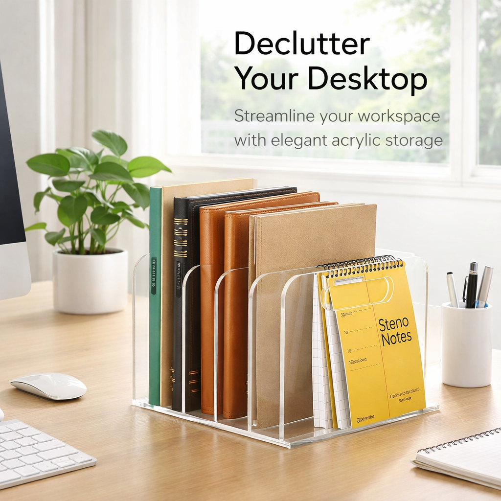 Acrylic Magazine Holder Desktop File Organizer, 3 Tier Clear Rack, Desk Storage for Study Room and Office, for Students