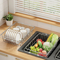 Stainless Steel Colander Kitchen Sink Colander, Expandable Dish Draining Basket and Vegetable Washing Basin for Modern Kitchen Storage Over Sink