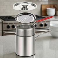 Compact Deep Fryer Pot with Basket and Strainer Easy to Clean Deep Fryer with Lid Portable Cookware for Home Cooks