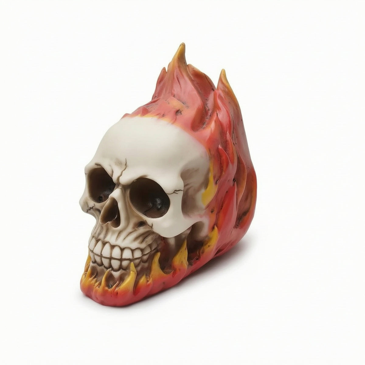 Three-Dimensional Skull with Flame Outer Form Gothic Skull Figurine Indoor Collectible for Tabletop