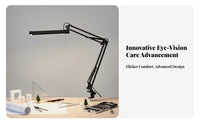 Eye-Caring Long Arm Desk Lamp Flicker-Glare-Reduced Clamp-on Architect Lamp High CRI Ra≥97 Clamp on Desk Light Wide Illumination for Architects, Office Workers, Reading, Workbench, Workshop, Dorm Room
