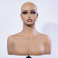 Female Mannequin Head with Shoulders Realistic Wig Display Stand Authentic for Cosmetologists, Retail Stores