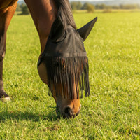 Breathable Horse Face Mask with Fringe Lightweight Horse Fly Mask with Ears Cool Tack Protection for Turnout