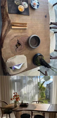 侘寂风古典原木茶桌复古做旧自然面装饰展示长桌民宿实木餐桌茶台