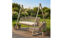 Cushioned Outdoor Swing Chair with Triangular Frame Woven Freestanding Hanging Chair Heavy-Duty Furniture Comfortable for Garden, Backyard