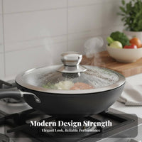 Heat-Resistant Glass Pot Lid Thickened Stainless Steel Rim Glass Lid See-Through Design Stainless Steel Skillet Cover for Chefs, Adults, Kitchen