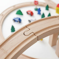 100 Piece Wooden Train Set Educational City Railway Toy Set Connection Townscape Building Blocks for Preschoolers, Young Children