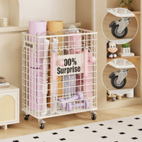 Yoga Mat Storage Basket with Wheels Open-Grid Wire Storage Basket with Wheels Exercise Equipment Rack Mat Cart for Yogis, Fitness Enthusiasts