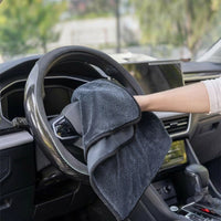 Large Car Drying Towel with Microfiber Cloths, Gray Multi-Purpose Car Wash Towel for Streakless Drying, Bound Edges for Household Detailing