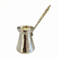 Perforated Handle Turkish Coffee Pot Flared Rim Metal Turkish Coffee Pot Tapered Body Briki Silver-Toned